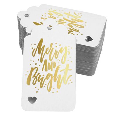 Etiquetas para Lembrancinhas de Natal "Merry and Bright" em Papel Metalizado para Pendurar - Inkdotpot 100 Etiquetas Metalizadas / Branco - Prata
