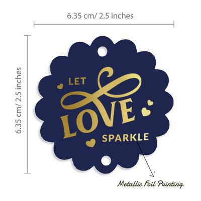 Tags Pendentes de Papel Metalizado 'Let Love Sparkle' para Lembrancinhas de Casamento - Inkdotpot 100 Etiquetas Metalizadas / Azul - Ouro Rosé