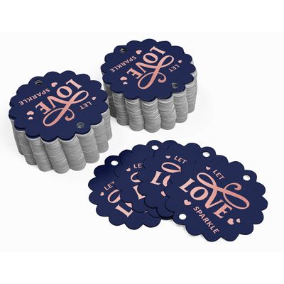 Tags Pendentes de Papel Metalizado 'Let Love Sparkle' para Lembrancinhas de Casamento - Inkdotpot 100 Etiquetas Metalizadas / Azul - Ouro Rosé