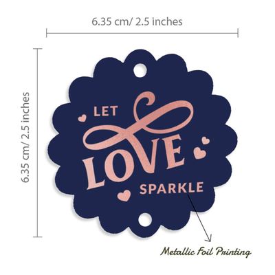 Tags Pendentes de Papel Metalizado 'Let Love Sparkle' para Lembrancinhas de Casamento - Inkdotpot 100 Etiquetas Metalizadas / Azul - Ouro Rosé