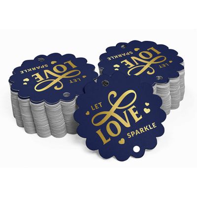 Tags Pendentes de Papel Metalizado 'Let Love Sparkle' para Lembrancinhas de Casamento - Inkdotpot 100 Etiquetas Metalizadas / Azul - Ouro Rosé