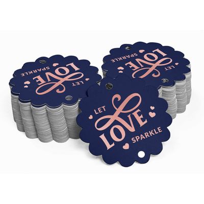 Tags Pendentes de Papel Metalizado 'Let Love Sparkle' para Lembrancinhas de Casamento - Inkdotpot 100 Etiquetas Metalizadas / Azul - Ouro Rosé