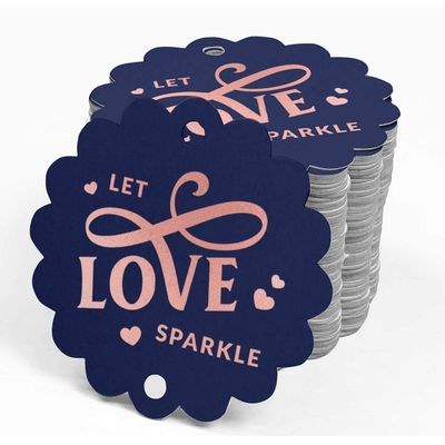 Tags Pendentes de Papel Metalizado 'Let Love Sparkle' para Lembrancinhas de Casamento - Inkdotpot 100 Etiquetas Metalizadas / Azul - Ouro Rosé