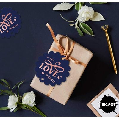Tags Pendentes de Papel Metalizado 'Let Love Sparkle' para Lembrancinhas de Casamento - Inkdotpot 100 Etiquetas Metalizadas / Azul - Ouro Rosé