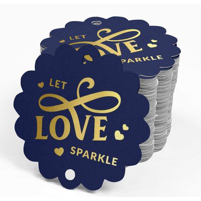 Tags Pendentes de Papel Metalizado 'Let Love Sparkle' para Lembrancinhas de Casamento - Inkdotpot 100 Etiquetas Metalizadas / Azul - Ouro Rosé