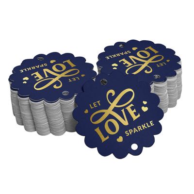 Tags Pendentes de Papel Metalizado 'Let Love Sparkle' para Lembrancinhas de Casamento - Inkdotpot 100 Etiquetas Metalizadas / Azul - Ouro Rosé