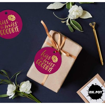 Etiquetas de Papel para Lembrancinhas com Foil "Dê Um Beijo de Despedida à Noiva" para Chá de Noiva - Inkdotpot 50 Etiquetas Metalizadas / Rosa - Dourado
