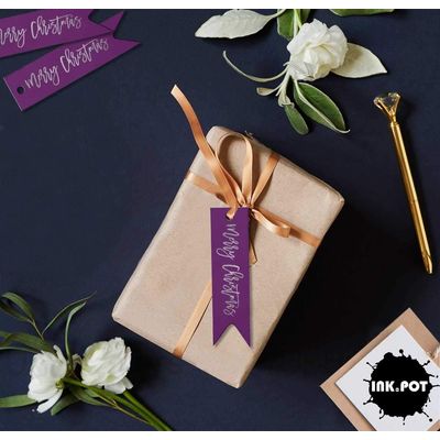 Etiquetas Pendentes de Papel Metalizado 'Feliz Natal' para Lembrancinhas - Inkdotpot 50 Etiquetas Metalizadas / Roxo - Prata