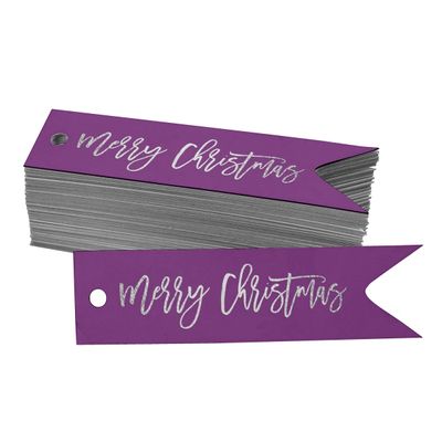 Etiquetas Pendentes de Papel Metalizado 'Feliz Natal' para Lembrancinhas - Inkdotpot 50 Etiquetas Metalizadas / Roxo - Prata