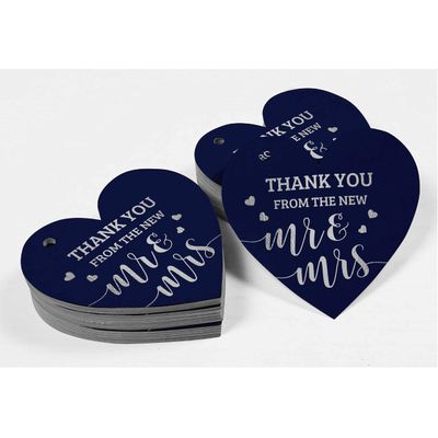 Etiqueta de Papel Metalizado para Pendurar 'Obrigado' - Novo Modelo para Lembrancinha de Casamento - Inkdotpot 50 Etiquetas Metalizadas / Azul - Prata
