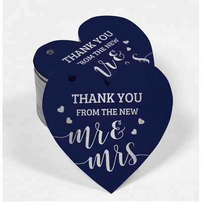 Etiqueta de Papel Metalizado para Pendurar 'Obrigado' - Novo Modelo para Lembrancinha de Casamento - Inkdotpot 50 Etiquetas Metalizadas / Azul - Prata