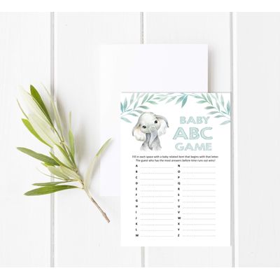 Conjunto com 50 Jogos para Chá de Bebê, Jogo Alfabeto do Bebê ABC com Elefante, Unissex, Suprimentos para Festa - Inkdotpot 12,7 Cm × 17,78 Cm / Branco - O Que Tem no Seu Celular