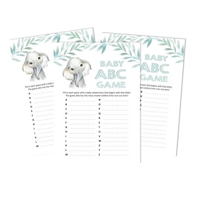 Conjunto com 50 Jogos para Chá de Bebê, Jogo Alfabeto do Bebê ABC com Elefante, Unissex, Suprimentos para Festa - Inkdotpot 12,7 Cm × 17,78 Cm / Branco - O Que Tem no Seu Celular