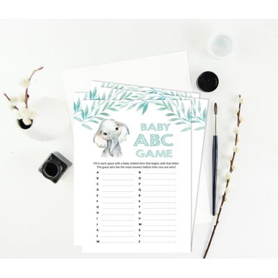 Conjunto com 50 Jogos para Chá de Bebê, Jogo Alfabeto do Bebê ABC com Elefante, Unissex, Suprimentos para Festa - Inkdotpot 12,7 Cm × 17,78 Cm / Branco - O Que Tem no Seu Celular
