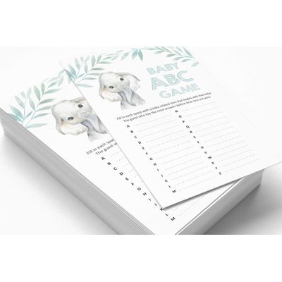 Conjunto com 50 Jogos para Chá de Bebê, Jogo Alfabeto do Bebê ABC com Elefante, Unissex, Suprimentos para Festa - Inkdotpot 12,7 Cm × 17,78 Cm / Branco - O Que Tem no Seu Celular