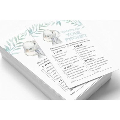 Conjunto com 50 Jogos para Chá de Bebê, Jogo Alfabeto do Bebê ABC com Elefante, Unissex, Suprimentos para Festa - Inkdotpot 12,7 Cm × 17,78 Cm / Branco - O Que Tem no Seu Celular