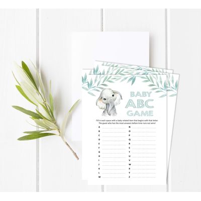 Conjunto com 50 Jogos para Chá de Bebê, Jogo Alfabeto do Bebê ABC com Elefante, Unissex, Suprimentos para Festa - Inkdotpot 12,7 Cm × 17,78 Cm / Branco - O Que Tem no Seu Celular