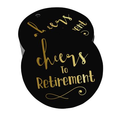 Etiquetas de Papel para Pendurar "Cheers to Retirement" com Foil para Lembrancinhas - Inkdotpot 100 Etiquetas Metalizadas / Preto - Prata
