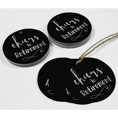 Etiquetas de Papel para Pendurar "Cheers to Retirement" com Foil para Lembrancinhas - Inkdotpot 100 Etiquetas Metalizadas / Preto - Prata
