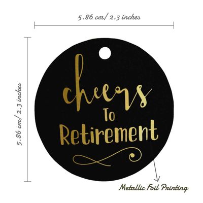 Etiquetas de Papel para Pendurar "Cheers to Retirement" com Foil para Lembrancinhas - Inkdotpot 100 Etiquetas Metalizadas / Preto - Prata