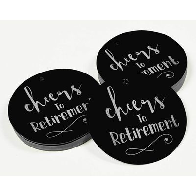 Etiquetas de Papel para Pendurar "Cheers to Retirement" com Foil para Lembrancinhas - Inkdotpot 100 Etiquetas Metalizadas / Preto - Prata