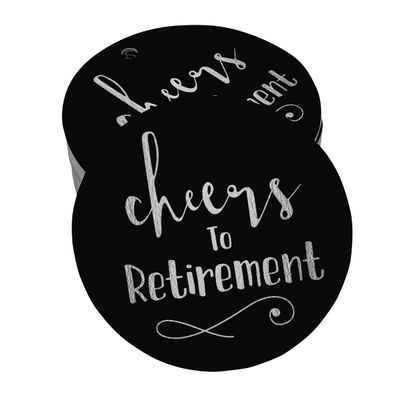 Etiquetas de Papel para Pendurar "Cheers to Retirement" com Foil para Lembrancinhas - Inkdotpot 100 Etiquetas Metalizadas / Preto - Prata