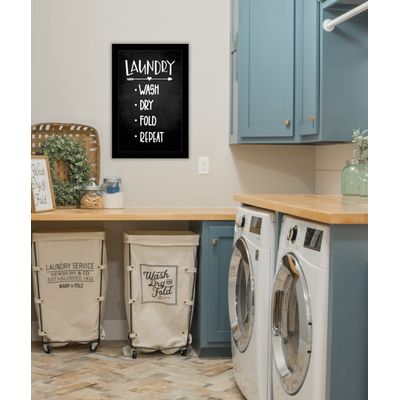 1 Peça Placa/Poster de Parede 'Lavar Secar Dobrar Repetir' para Decoração da Lavanderia - Inkdotpot 25,4 Cm × 30,48 Cm / Moldura Preta