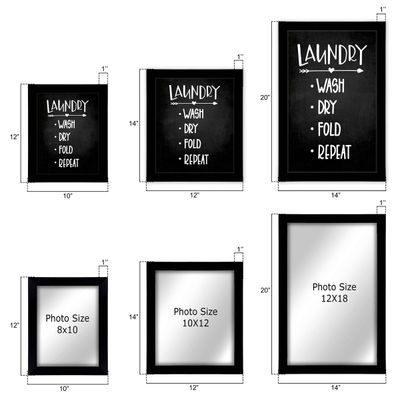 1 Peça Placa/Poster de Parede 'Lavar Secar Dobrar Repetir' para Decoração da Lavanderia - Inkdotpot 25,4 Cm × 30,48 Cm / Moldura Preta