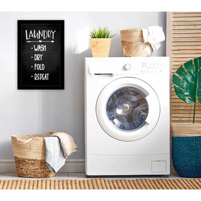 1 Peça Placa/Poster de Parede 'Lavar Secar Dobrar Repetir' para Decoração da Lavanderia - Inkdotpot 25,4 Cm × 30,48 Cm / Moldura Preta