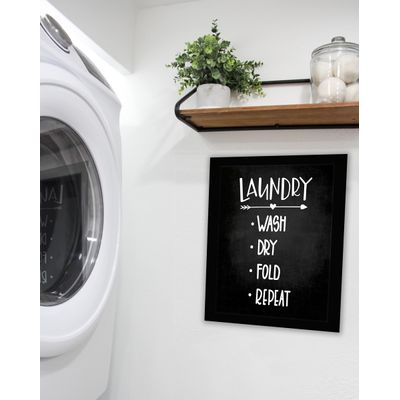 1 Peça Placa/Poster de Parede 'Lavar Secar Dobrar Repetir' para Decoração da Lavanderia - Inkdotpot 25,4 Cm × 30,48 Cm / Moldura Preta