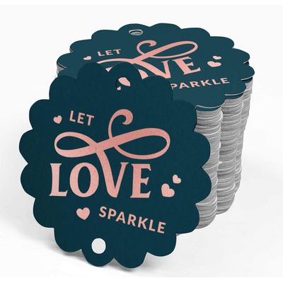 Etiquetas de Papel para Lembrancinhas de Casamento 'Let Love Sparkle' com Foil para Pendurar - Inkdotpot 100 Etiquetas Metalizadas / Azul - Ouro Rosé