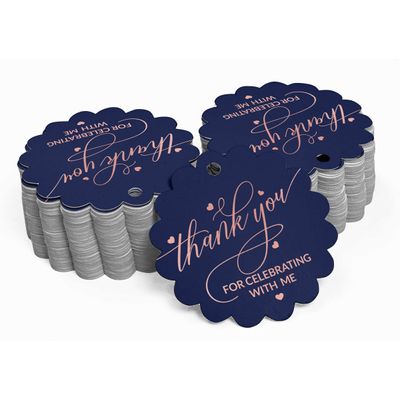 Etiquetas de Papel Metalizado para Pendurar 'Obrigado por Celebrar Comigo' para Lembrancinha de Aniversário - Inkdotpot 100 Etiquetas Metalizadas / Azul - Ouro Rosé