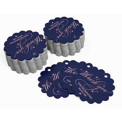 Etiquetas de Papel Metalizado para Pendurar 'Obrigado por Celebrar Comigo' para Lembrancinha de Aniversário - Inkdotpot 100 Etiquetas Metalizadas / Azul - Ouro Rosé