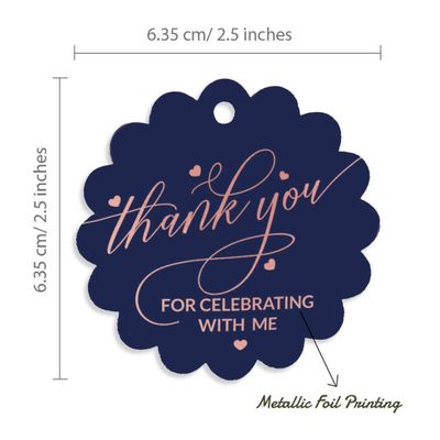 Etiquetas de Papel Metalizado para Pendurar 'Obrigado por Celebrar Comigo' para Lembrancinha de Aniversário - Inkdotpot 100 Etiquetas Metalizadas / Azul - Ouro Rosé