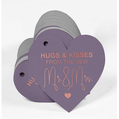 Etiqueta de Papel para Lembrancinha de Casamento 'Abraços e Beijos' com Foil para Artesanato - Inkdotpot 50 Etiquetas Metalizadas / Roxo - Ouro Rosé