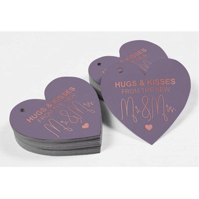 Etiqueta de Papel para Lembrancinha de Casamento 'Abraços e Beijos' com Foil para Artesanato - Inkdotpot 50 Etiquetas Metalizadas / Roxo - Ouro Rosé