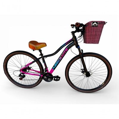 Bicicleta Aro 29 Feminina Absolute Hera Retrô Vintage 21v Confortável Cesta Selim 2 Molas Preto-rosa Tamano 17