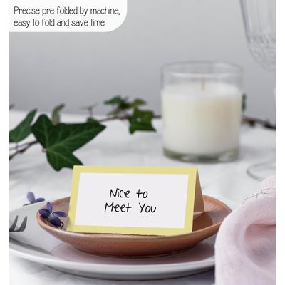 Pacote 24 Cartões Tenda Sólidos para Mesa, Casamento, Ação de Graças, Natal, Buffet, Cartões de Nome (Amarelo Claro) - Inkdotpot 10,16 Cm × 8,89 Cm / Amarelo