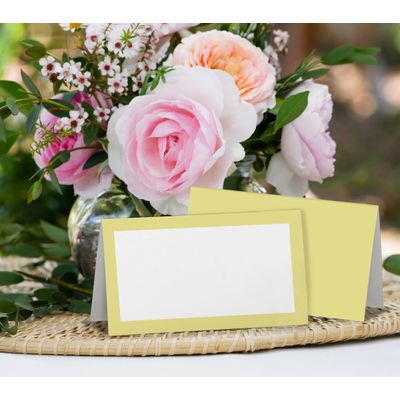 Pacote 24 Cartões Tenda Sólidos para Mesa, Casamento, Ação de Graças, Natal, Buffet, Cartões de Nome (Amarelo Claro) - Inkdotpot 10,16 Cm × 8,89 Cm / Amarelo