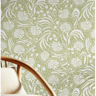 Papel de Parede Vinílico Autoadesivo com Dente-de-Leão Desenhado à Mão, Verde, Fácil Aplicação para Quarto, Armários e Sala - S4Sassy 63,5 cm (L) × 914,4 cm (C) / Verde - Vinil Liso