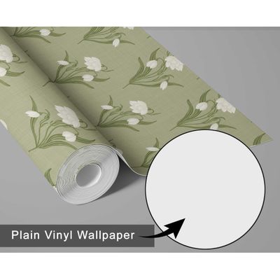 Papel de Parede Autoadesivo Floral Snowdrop Branco, Vinílico Impermeável Removível Verde, para Inquilinos, Quarto e Sala de Jantar - S4sassy 63,5 cm (L) × 304,8 cm (C) / Verde - Vinil Liso