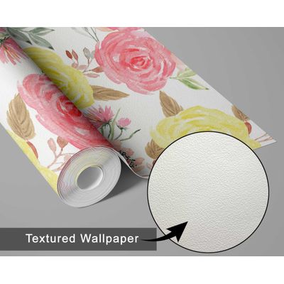 Papel de Parede Aquarela com Buquê de Rosas para Parede Laranja, Vinil Autoadesivo Decorativo, Aplicação Fácil DIY - S4Sassy 63,5 cm (L) × 152,4 cm (C) / Laranja - Vinil Texturizado