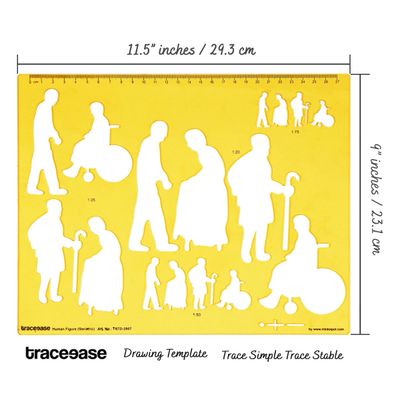 Estêncil de Contorno Geriátrico - Molde de Figuras Idosas com Poses em Escala para Esboço, Ilustração, Layout e Referência - Traceease Amarelo
