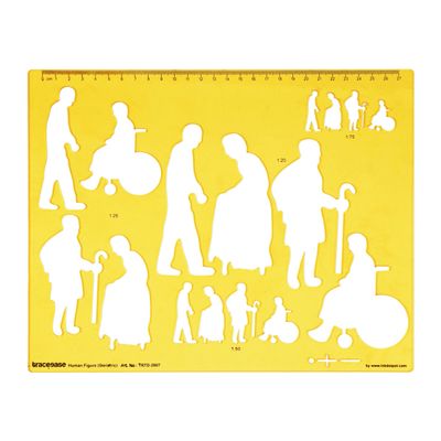 Estêncil de Contorno Geriátrico - Molde de Figuras Idosas com Poses em Escala para Esboço, Ilustração, Layout e Referência - Traceease Amarelo