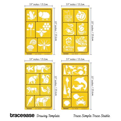 4 Moldes de Desenho Multi-Padrão para Scrapbooking, Design, Artesanato DIY e Materiais de Arte - Traceease Amarelo