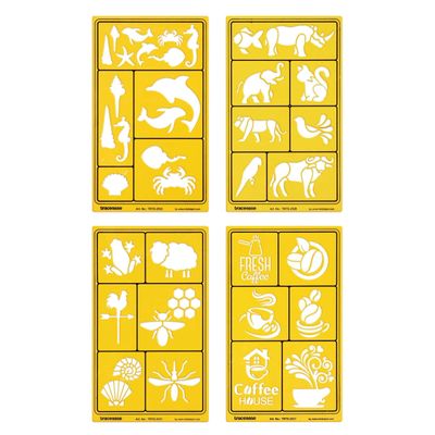 4 Moldes de Desenho Multi-Padrão para Scrapbooking, Design, Artesanato DIY e Materiais de Arte - Traceease Amarelo