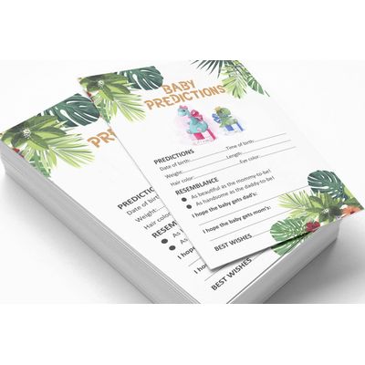Pacote com 50 Cartões de Previsão para Chá de Bebê Menino/Menina, Coleção para Jogos, Atividades e Decoração, Tema Dinossauro - Inkdotpot 12,7 Cm × 17,78 Cm / Branco