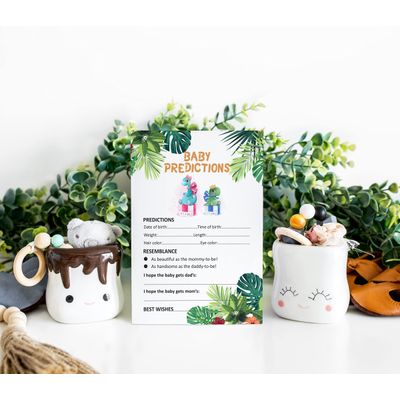 Pacote com 50 Cartões de Previsão para Chá de Bebê Menino/Menina, Coleção para Jogos, Atividades e Decoração, Tema Dinossauro - Inkdotpot 12,7 Cm × 17,78 Cm / Branco