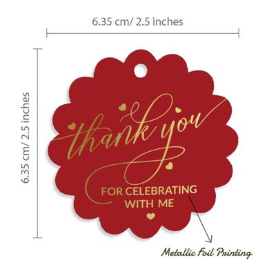Etiquetas de Garrafa de Aniversário "Obrigado por Celebrar Comigo" Metalizadas para Lembrancinha e Pendurar - Inkdotpot 50 Etiquetas Metalizadas / Vermelho - Dourado