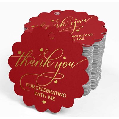 Etiquetas de Garrafa de Aniversário "Obrigado por Celebrar Comigo" Metalizadas para Lembrancinha e Pendurar - Inkdotpot 50 Etiquetas Metalizadas / Vermelho - Dourado